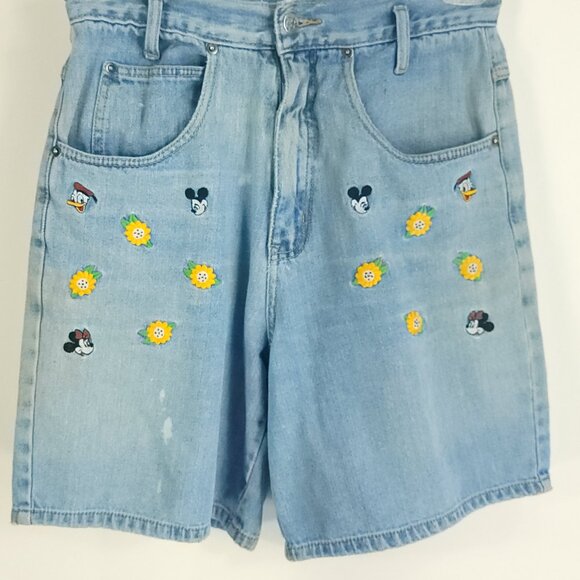 Vtg Mickey Unlimited Shorts Juniors Med Blue Denim Embroidered Disney Distressed - Picture 2 of 15